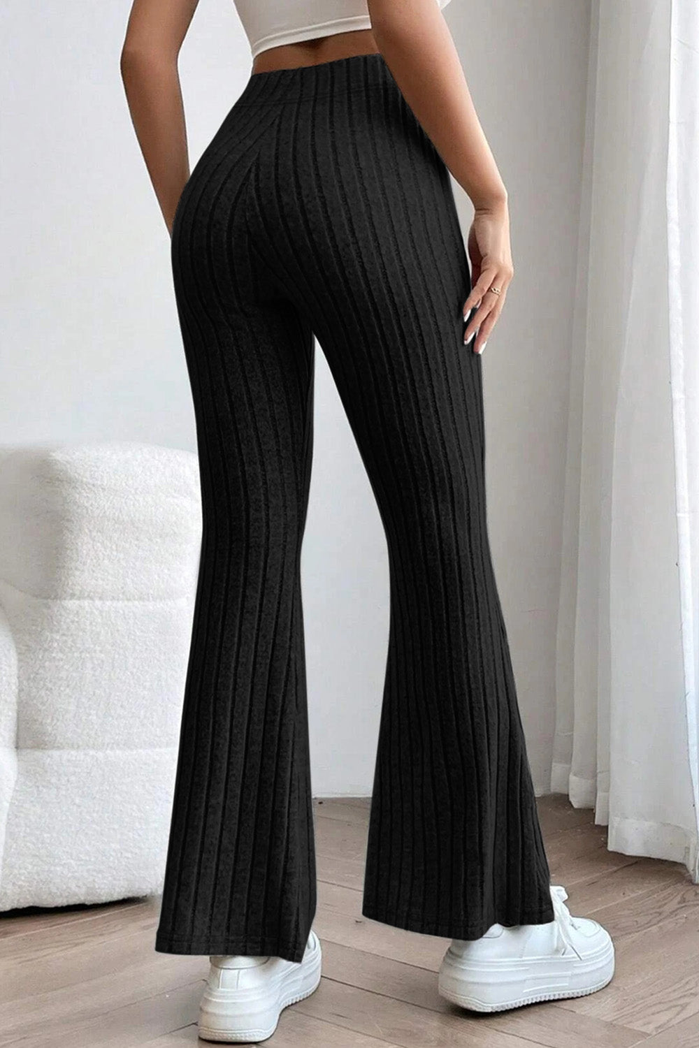 Basic Bae Full Size Ribbed High Waist Flare Pants - Whateversit