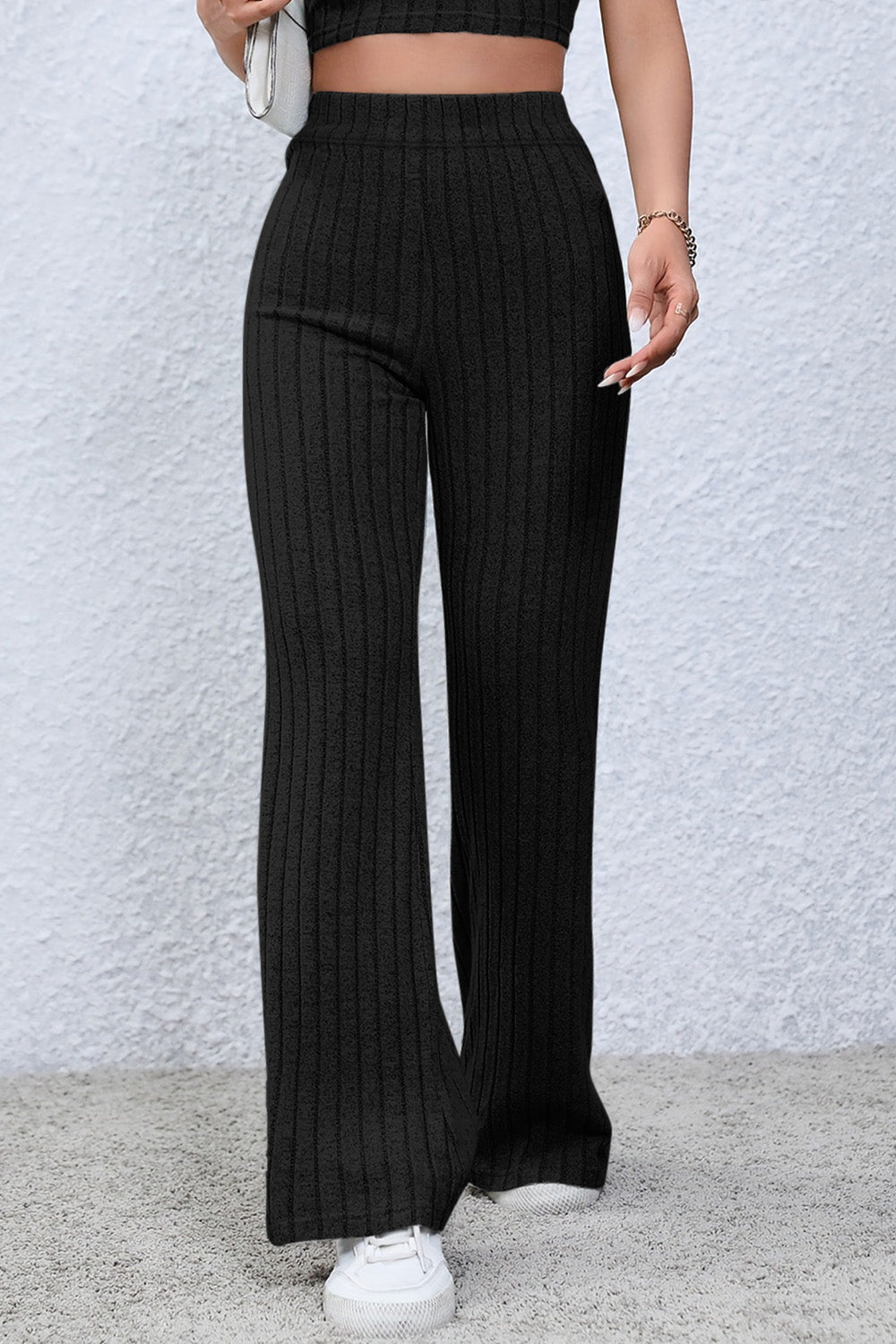 Basic Bae Full Size Ribbed High Waist Flare Pants - Whateversit