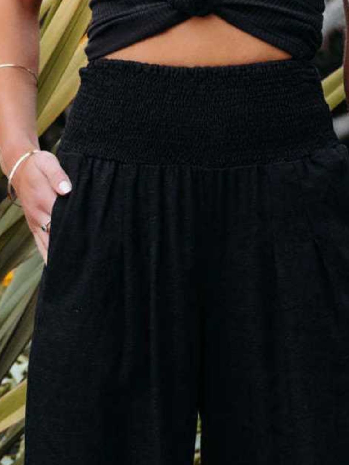Full Size Smocked Waist Wide Leg Pants - Whateversit