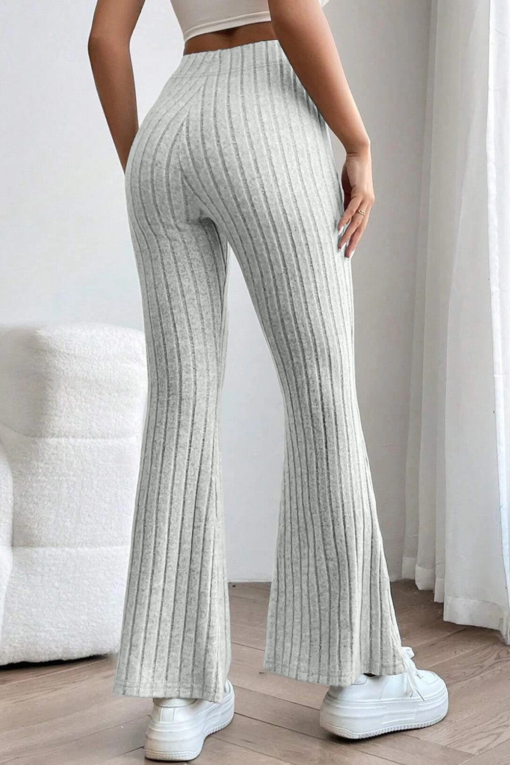 Basic Bae Full Size Ribbed High Waist Flare Pants - Whateversit