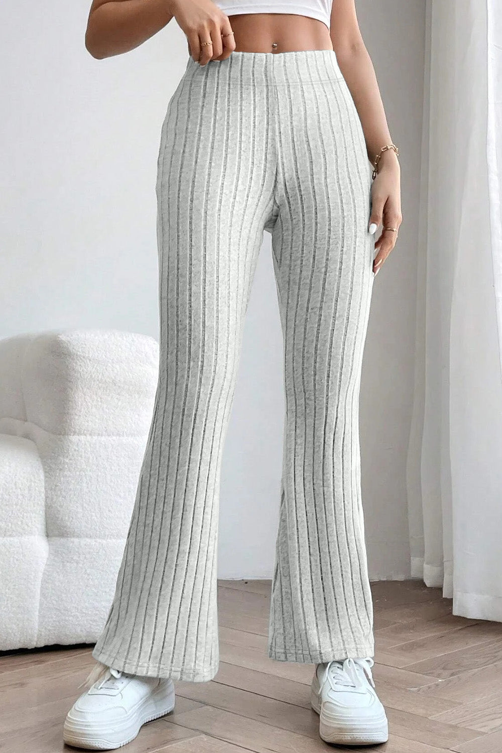 Basic Bae Full Size Ribbed High Waist Flare Pants - Whateversit
