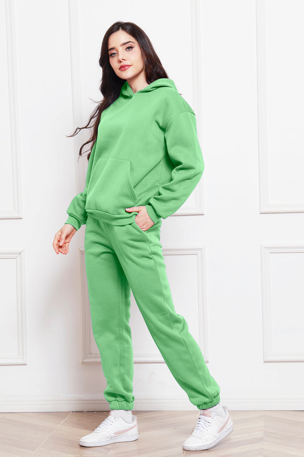 Drop Shoulder Long Sleeve Hoodie and Pants Set - Whateversit
