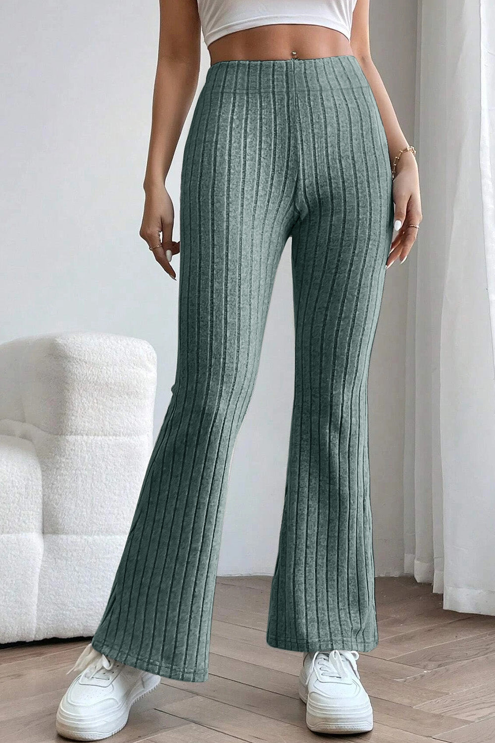 Basic Bae Full Size Ribbed High Waist Flare Pants - Whateversit