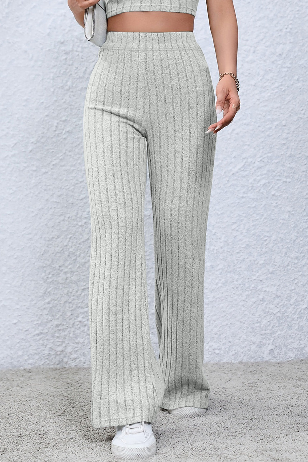 Basic Bae Full Size Ribbed High Waist Flare Pants - Whateversit