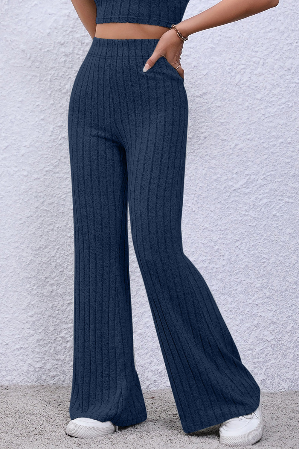 Basic Bae Full Size Ribbed High Waist Flare Pants - Whateversit