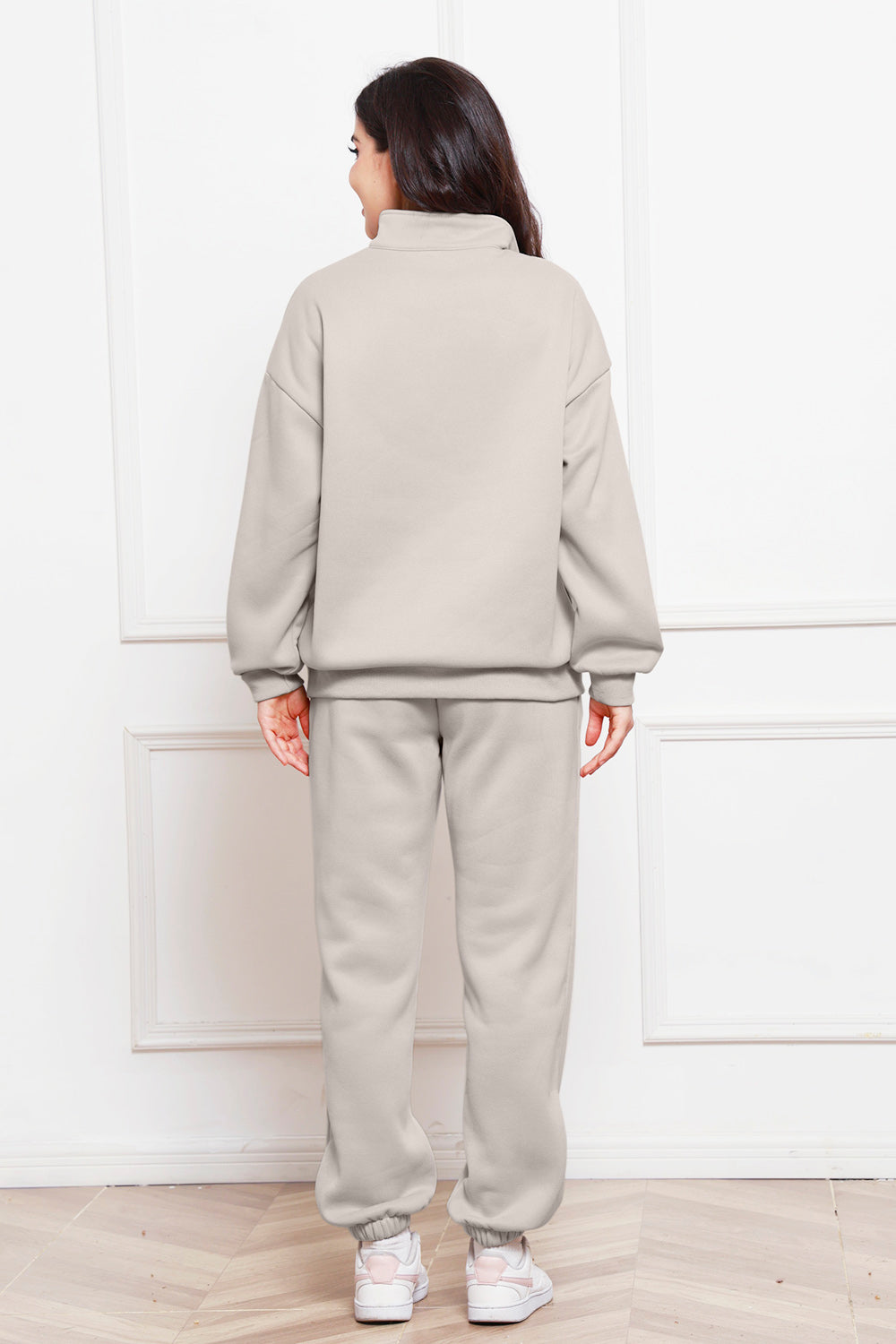 Half Zip Long Sleeve Sweatshirt and Pants Set - Whateversit