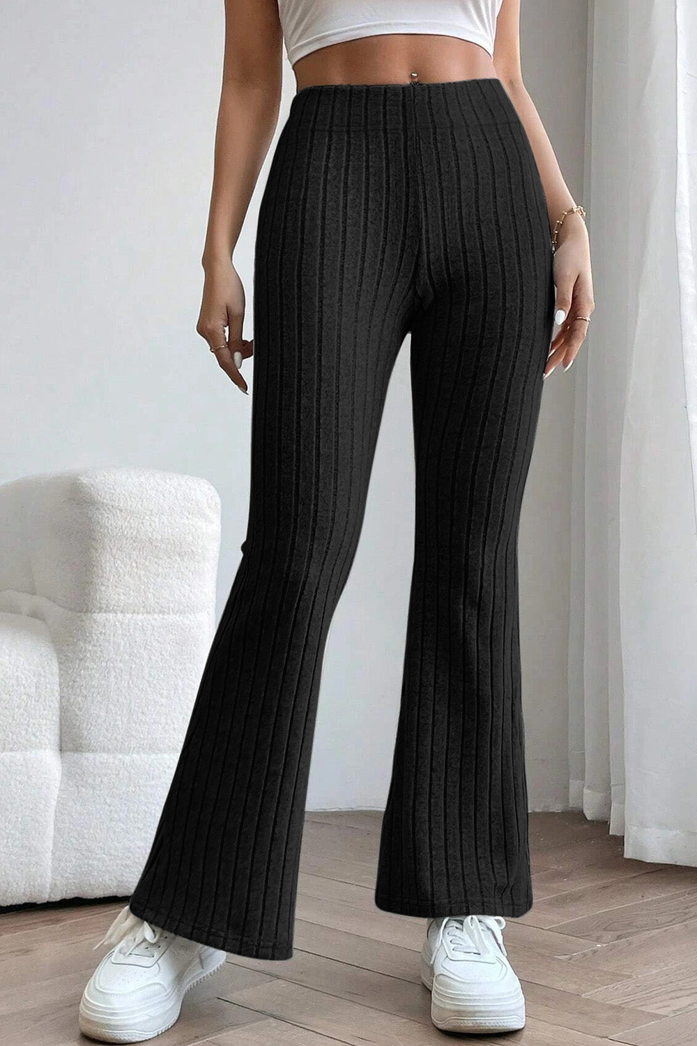 Basic Bae Full Size Ribbed High Waist Flare Pants - Whateversit