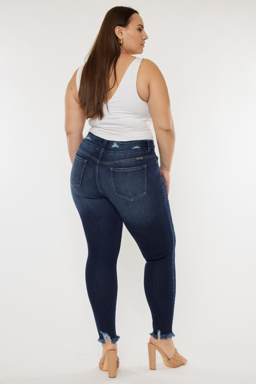 Kancan Full Size Cat's Whiskers Raw Hem High Waist Jeans - Whateversit