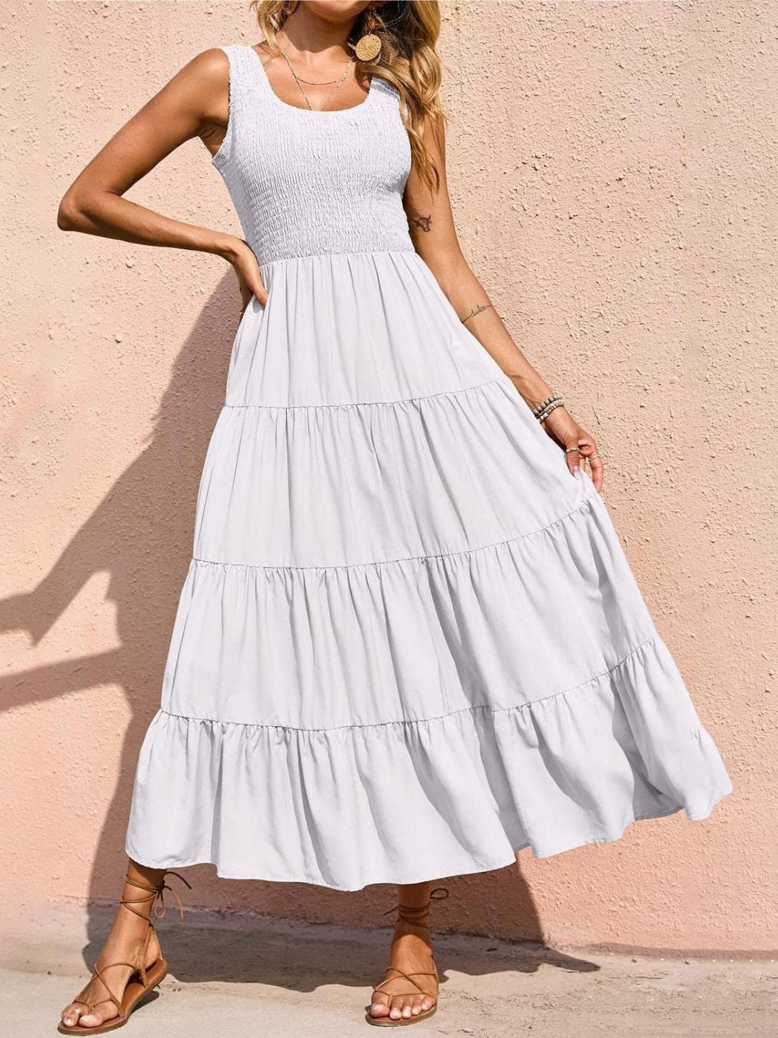 Tiered Smocked Wide Strap Dress - Whateversit