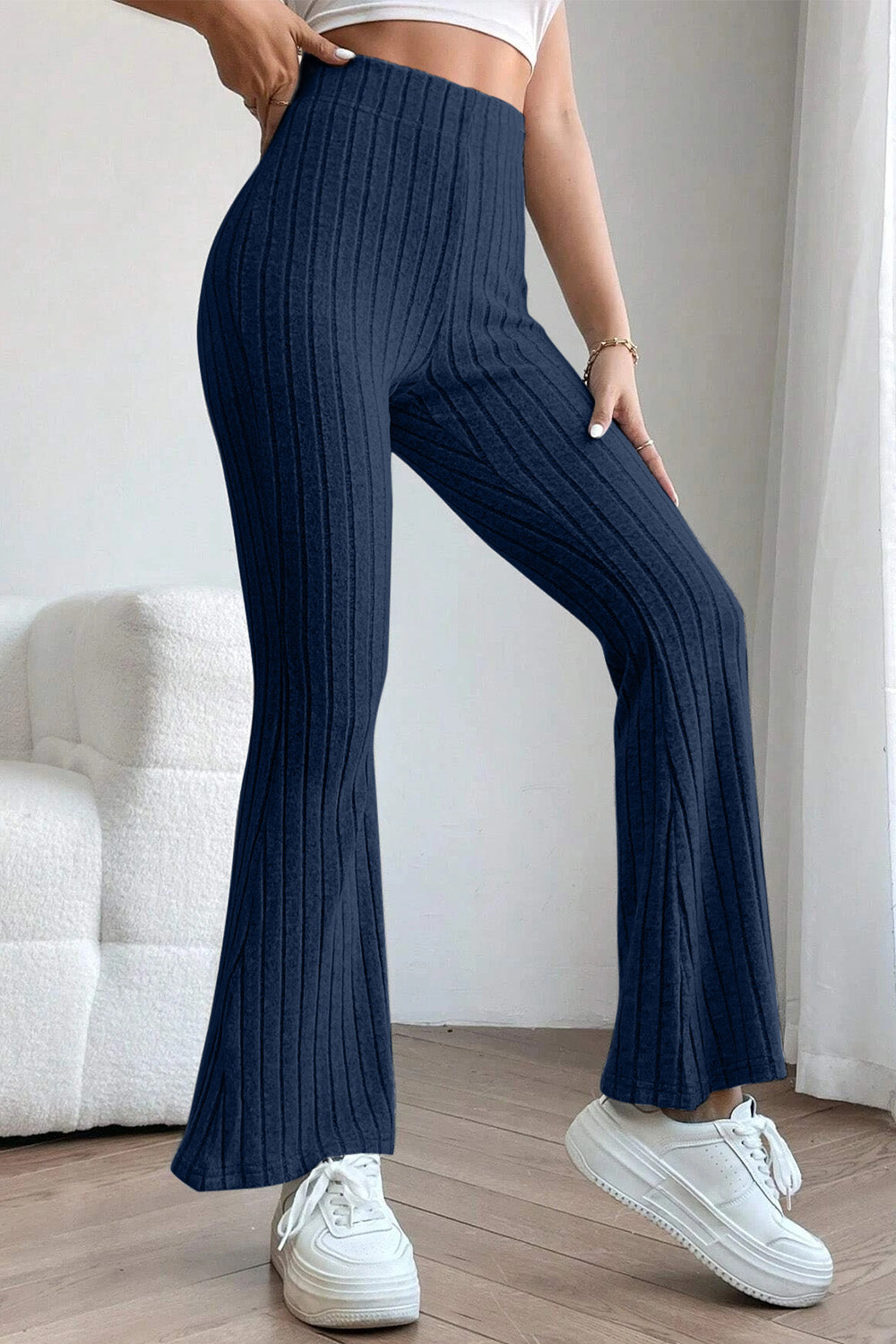 Basic Bae Full Size Ribbed High Waist Flare Pants - Whateversit