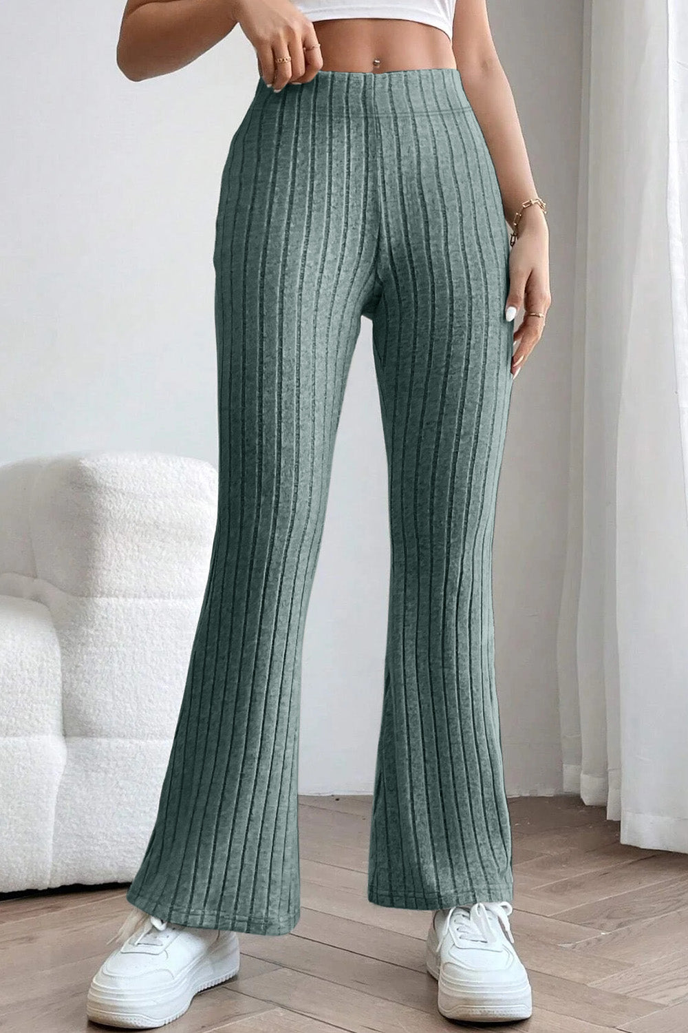 Basic Bae Full Size Ribbed High Waist Flare Pants - Whateversit