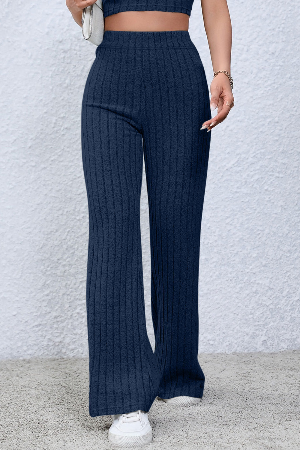 Basic Bae Full Size Ribbed High Waist Flare Pants - Whateversit