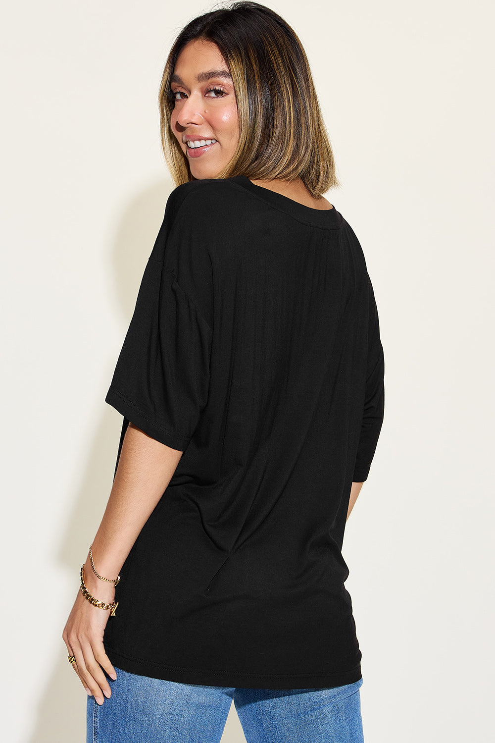 Basic Bae Full Size Bamboo V-Neck Drop Shoulder T-Shirt - Whateversit