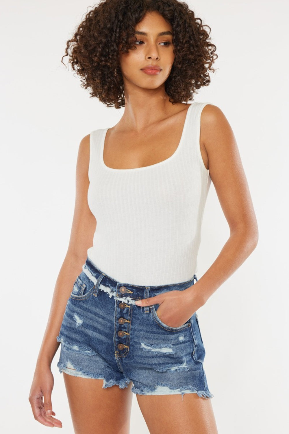 Kancan Distressed Button Fly Denim Shorts - Whateversit