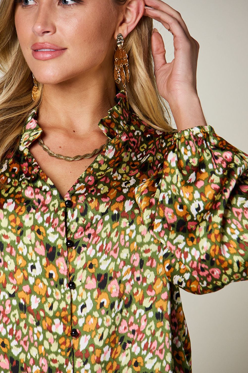Double Take Full Size Printed Long Sleeve Blouse - Whateversit