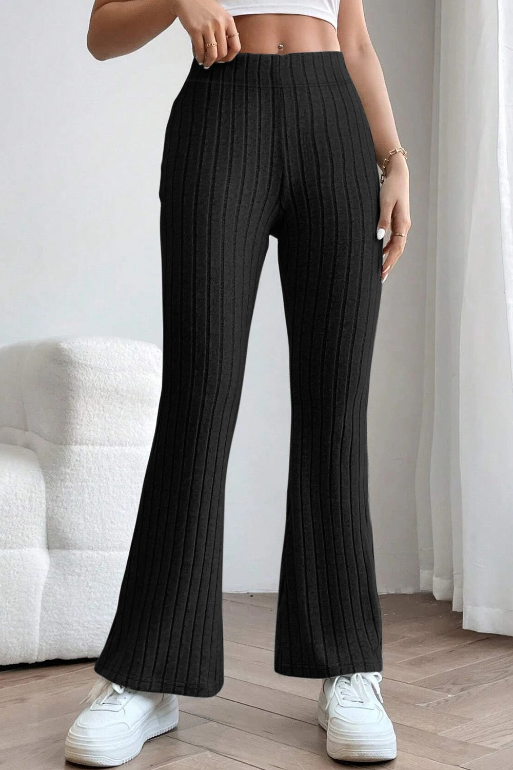 Basic Bae Full Size Ribbed High Waist Flare Pants - Whateversit