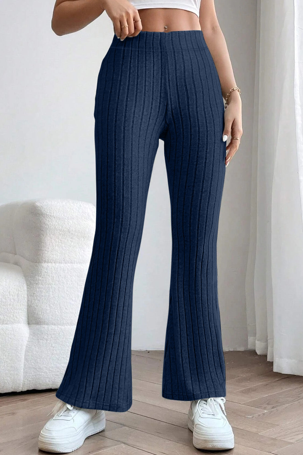 Basic Bae Full Size Ribbed High Waist Flare Pants - Whateversit