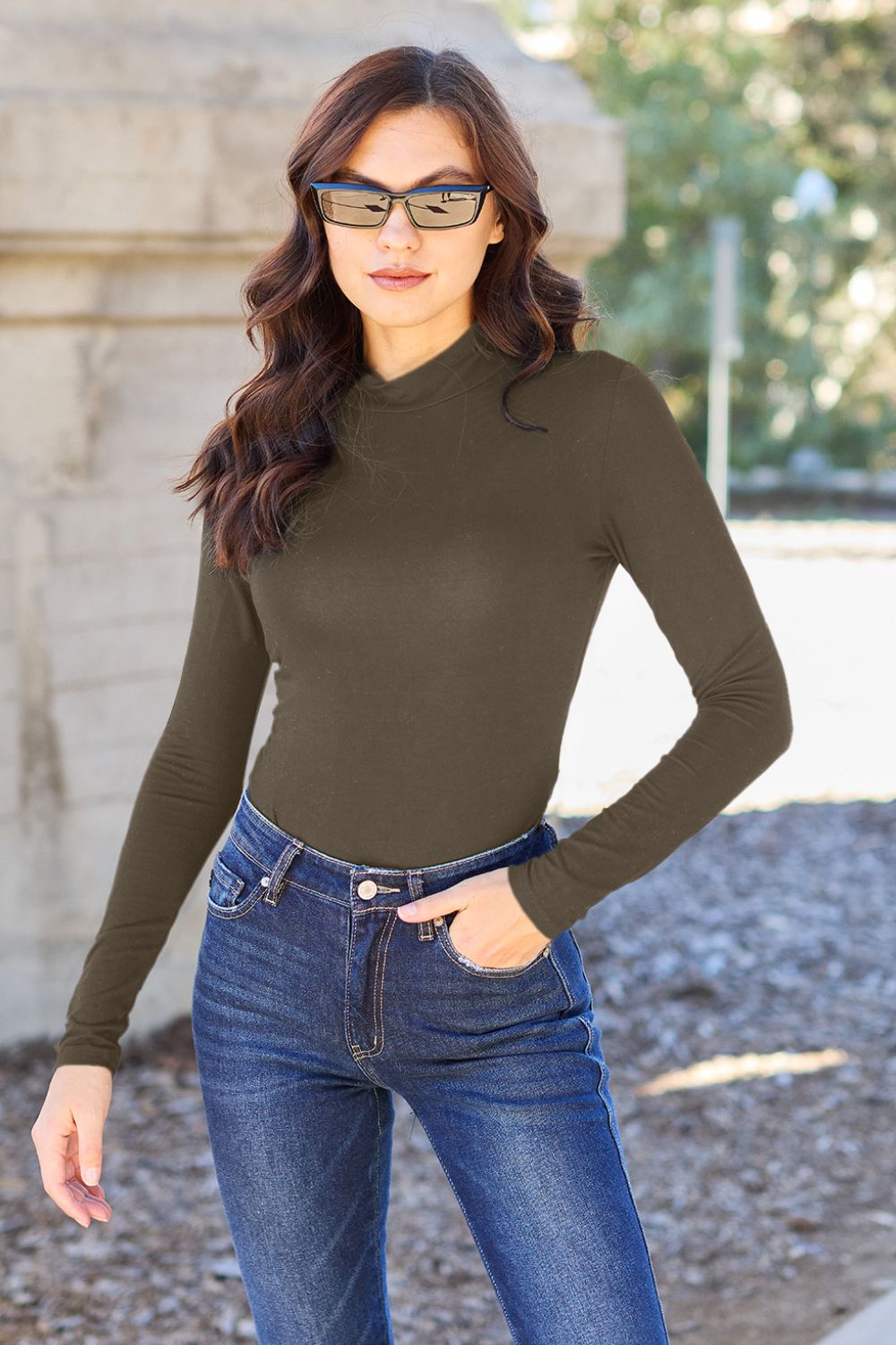 Basic Bae Full Size Mock Neck Long Sleeve Bodysuit - Whateversit