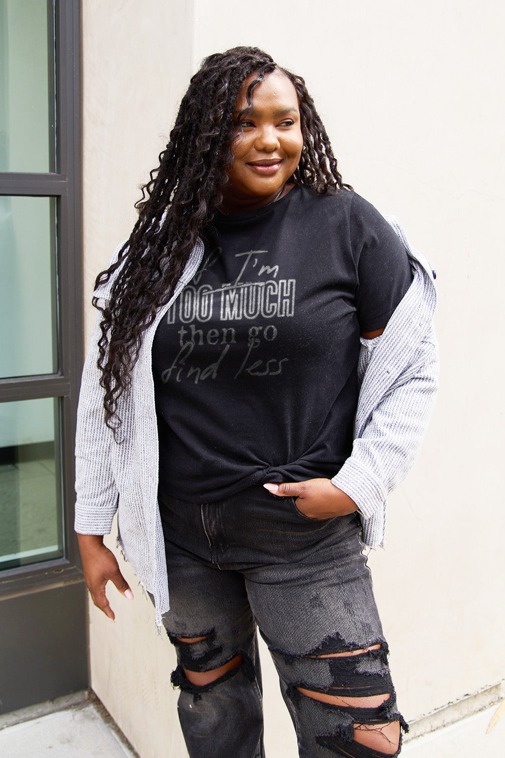 Simply Love Full Size IF I'M TOO MUCH THEN GO FIND LESS Round Neck T-Shirt - Whateversit
