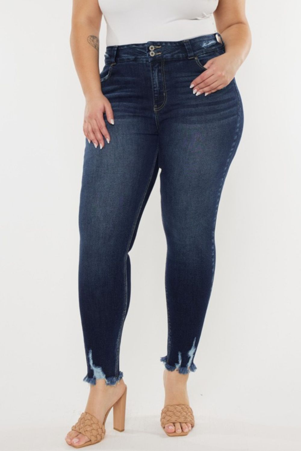 Kancan Full Size Cat's Whiskers Raw Hem High Waist Jeans - Whateversit