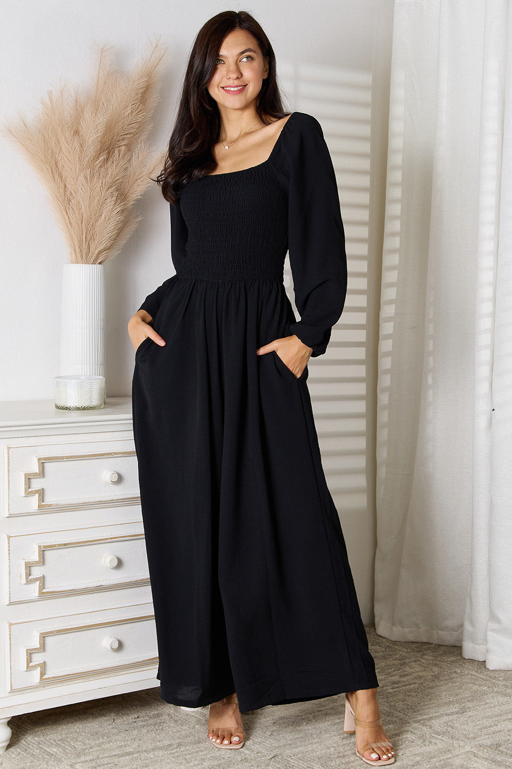 Double Take Square Neck Jumpsuit with Pockets - Whateversit