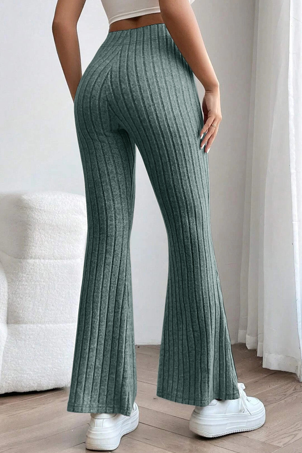 Basic Bae Full Size Ribbed High Waist Flare Pants - Whateversit
