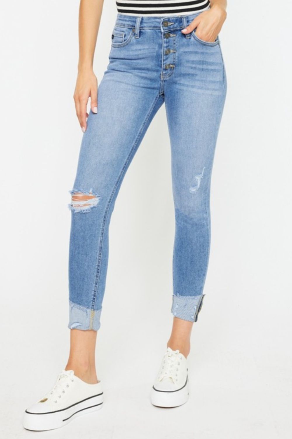 Kancan Distressed Cat's Whiskers Button Fly Jeans - Whateversit