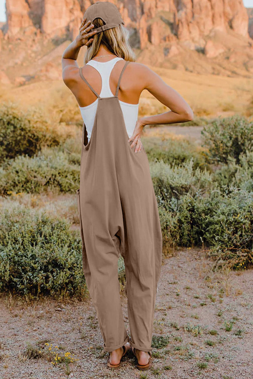 Double Take Full Size V-Neck Sleeveless Jumpsuit with Pockets - Whateversit