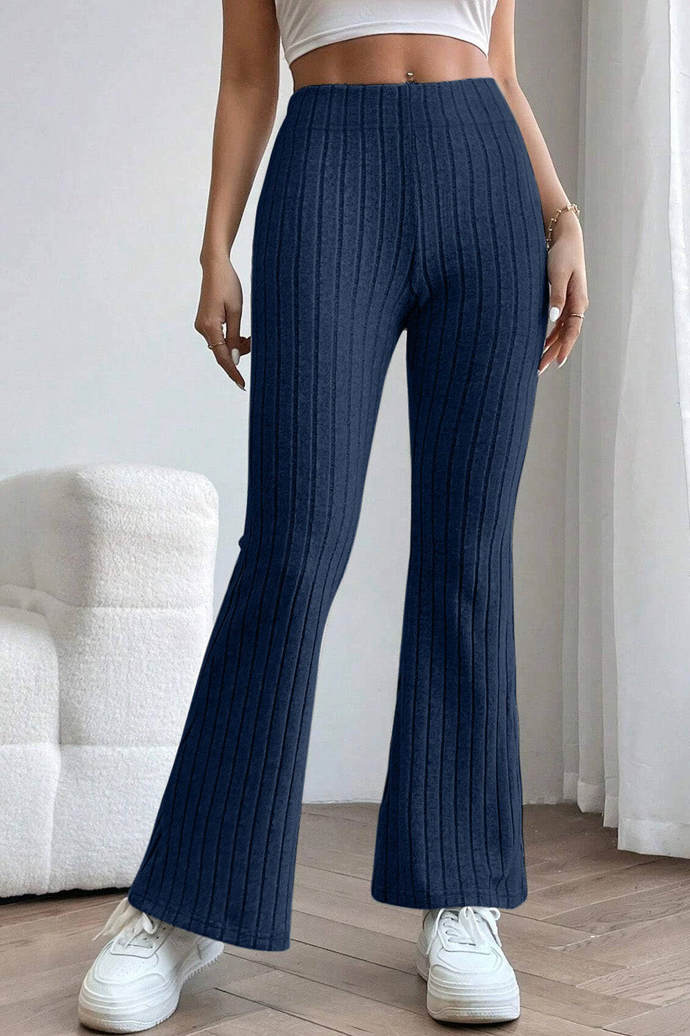Basic Bae Full Size Ribbed High Waist Flare Pants - Whateversit