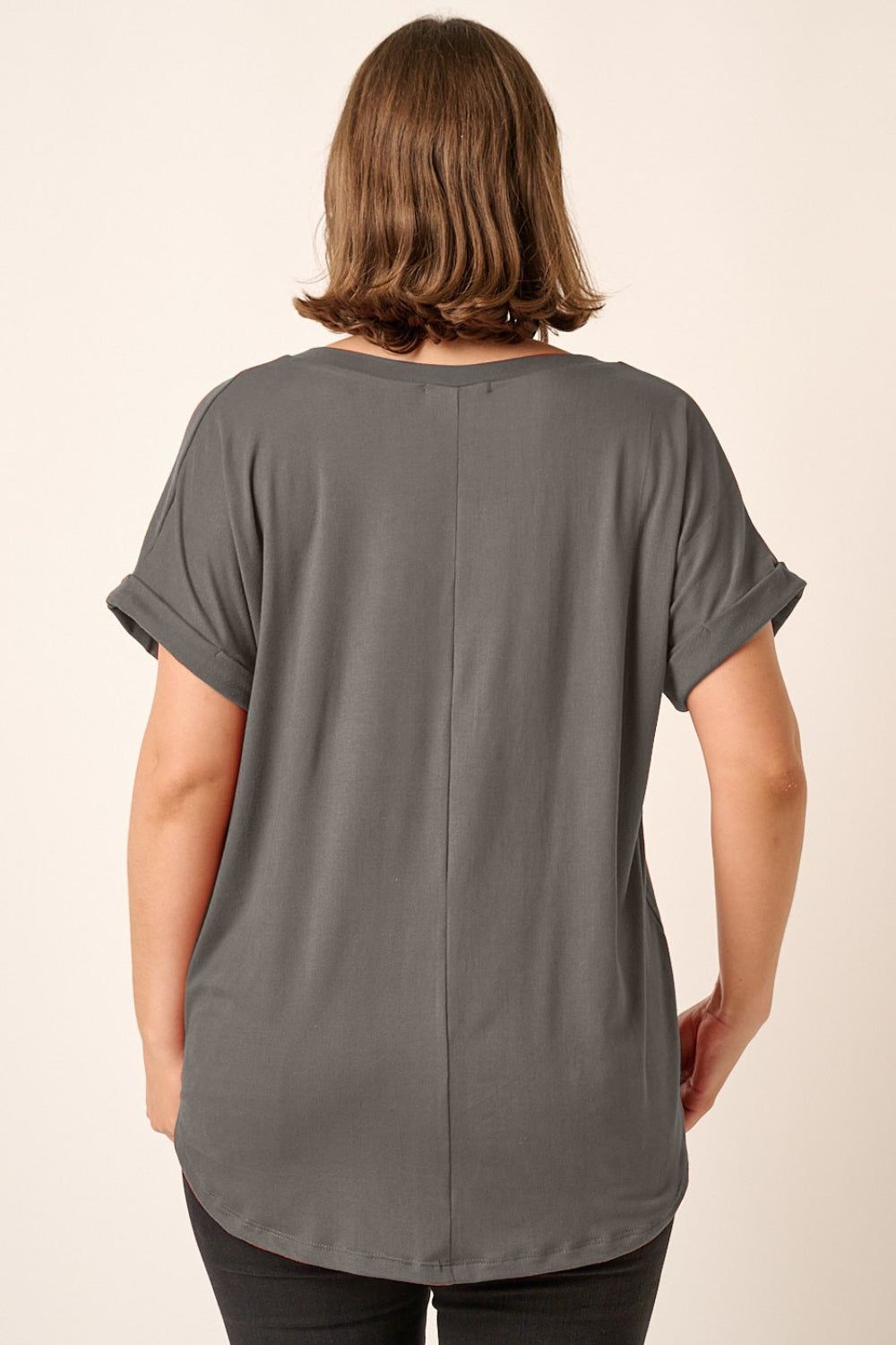 Mittoshop Full Size V-Neck Rolled Short Sleeve T-Shirt - Whateversit