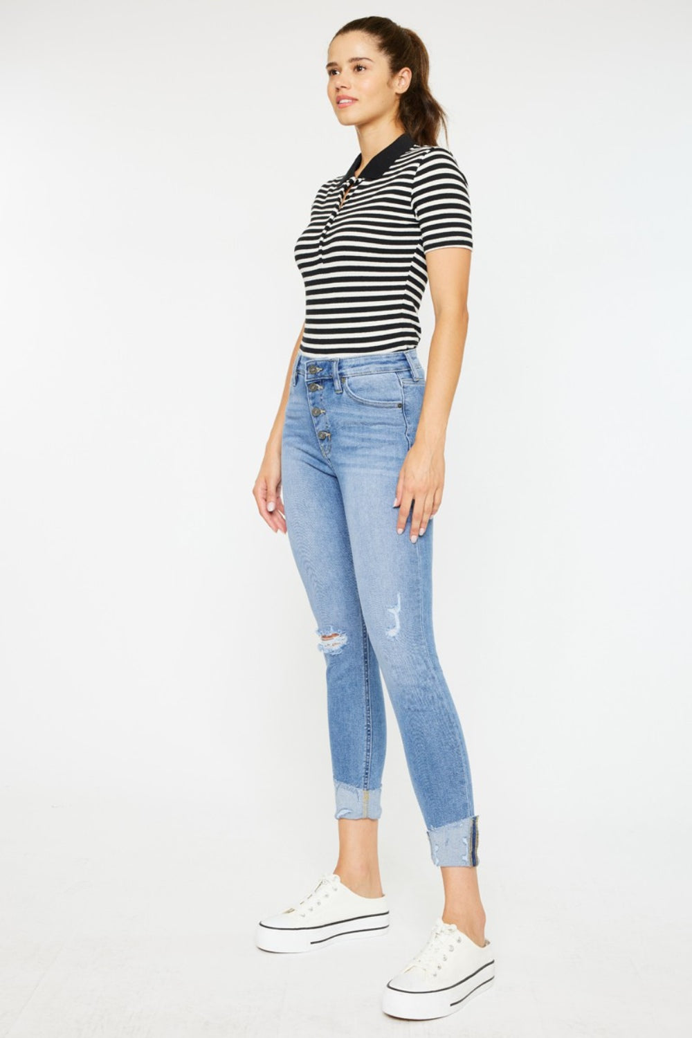 Kancan Distressed Cat's Whiskers Button Fly Jeans - Whateversit