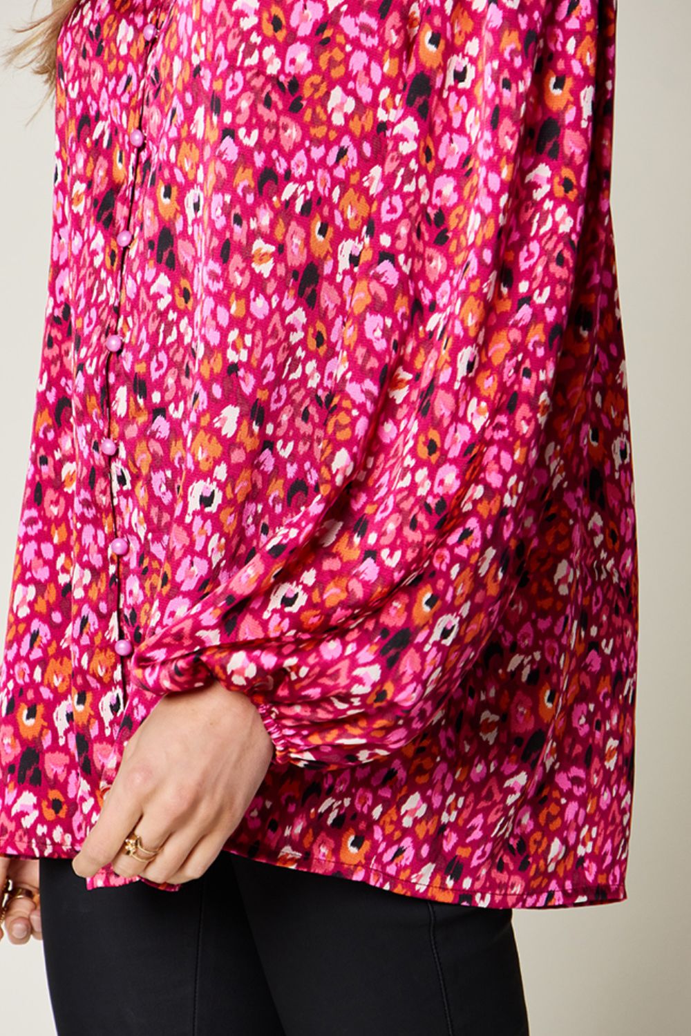 Double Take Full Size Printed Long Sleeve Blouse - Whateversit