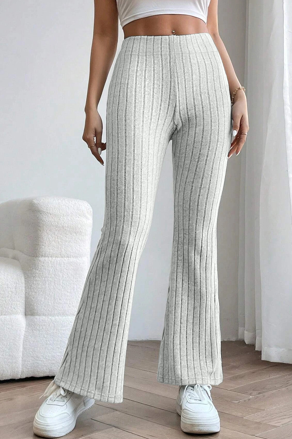 Basic Bae Full Size Ribbed High Waist Flare Pants - Whateversit