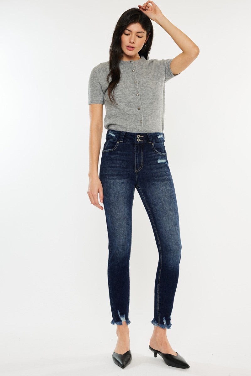 Kancan Full Size Cat's Whiskers Raw Hem High Waist Jeans - Whateversit