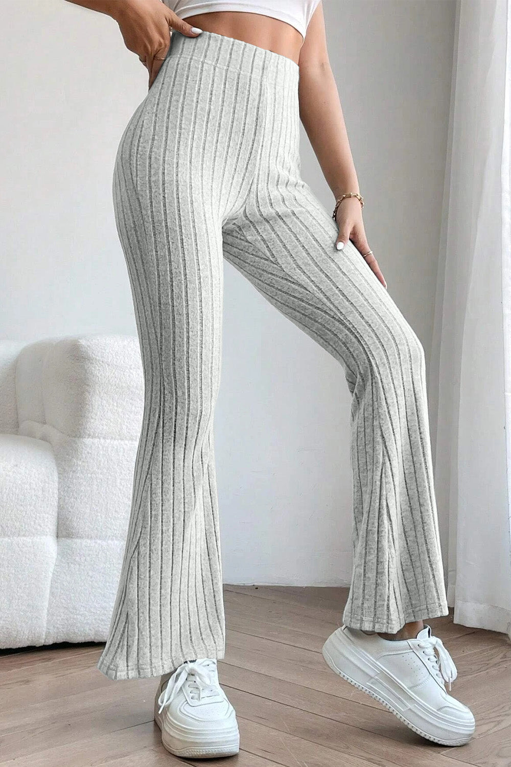 Basic Bae Full Size Ribbed High Waist Flare Pants - Whateversit