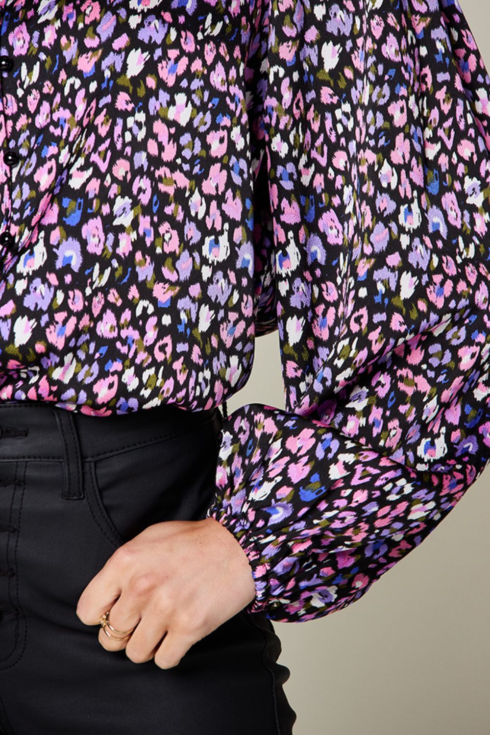 Double Take Full Size Printed Long Sleeve Blouse - Whateversit