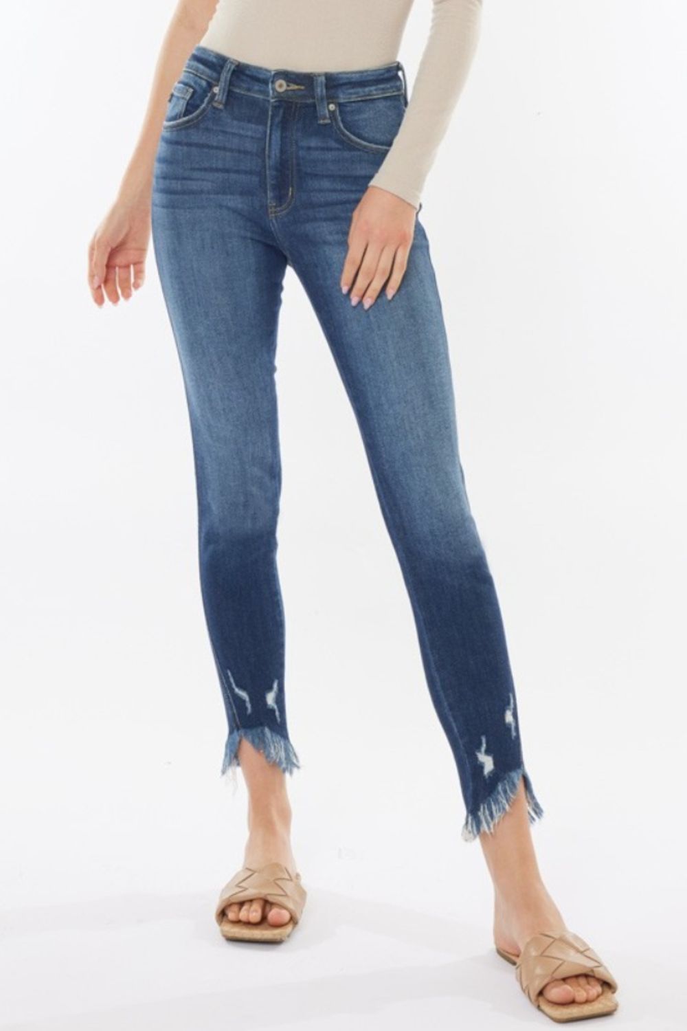 Kancan Raw Hem High Waist Cropped Jeans - Whateversit