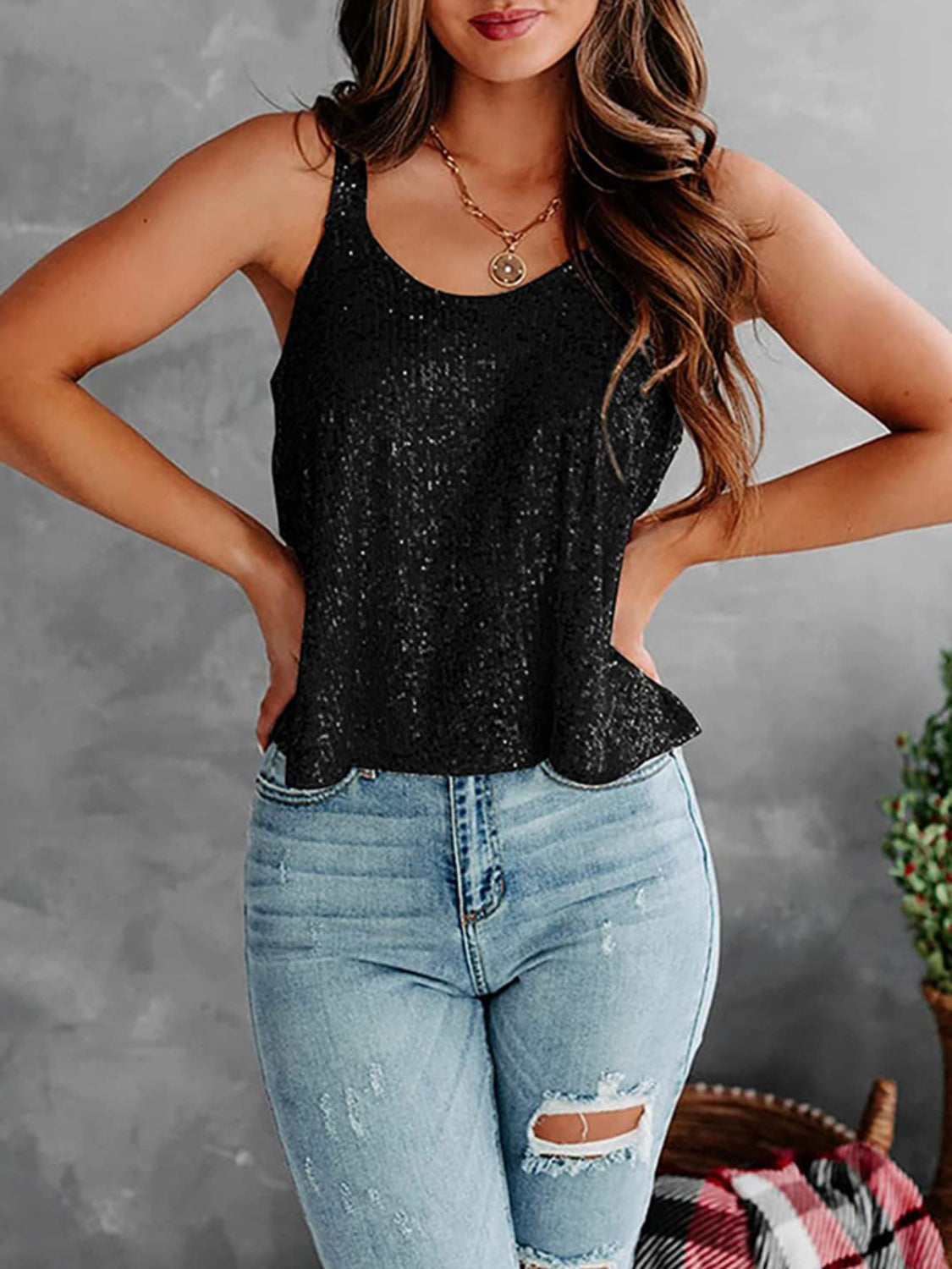 Sequin Scoop Neck Tank - Whateversit