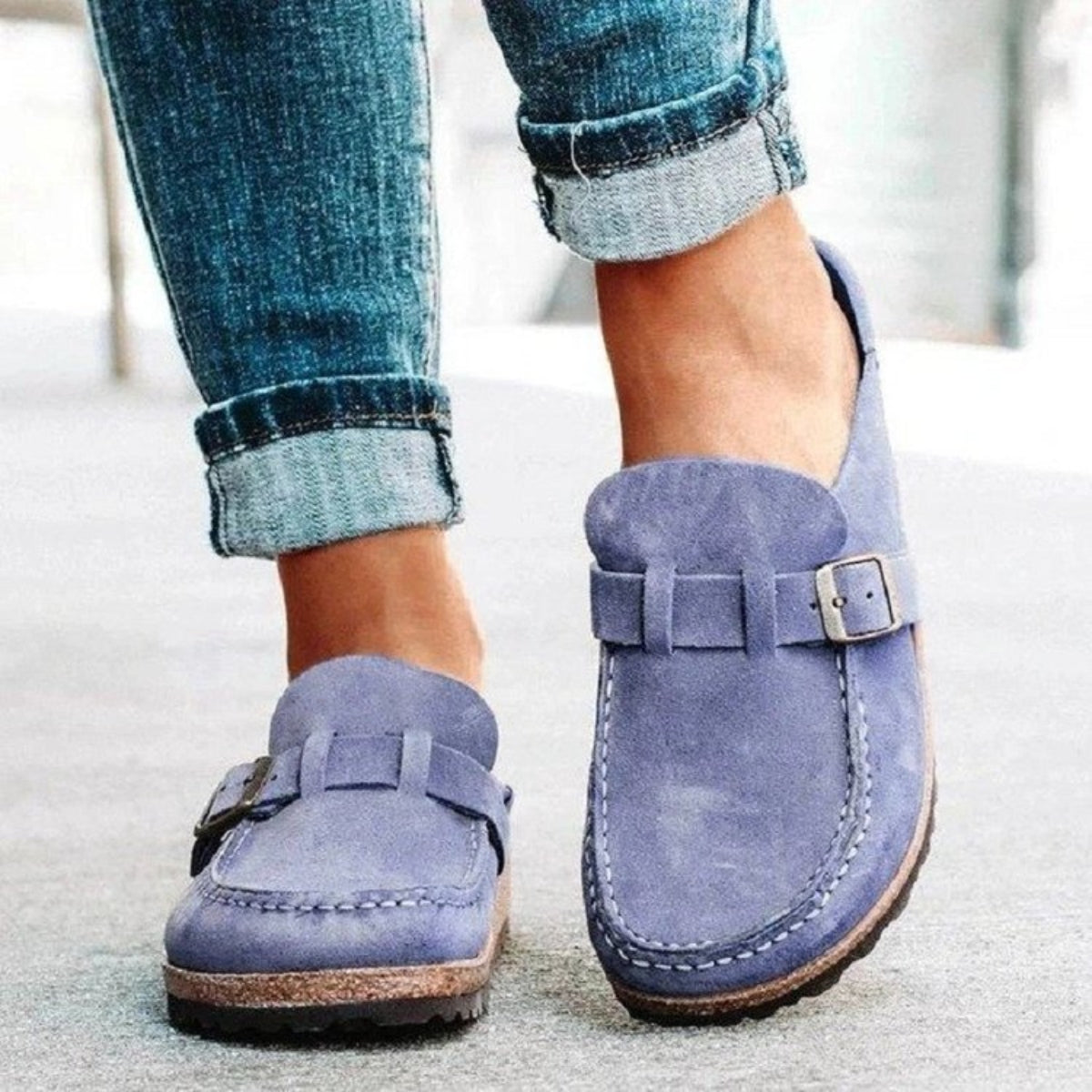 Round Toe Low Heel Buckle Sneakers - Whateversit