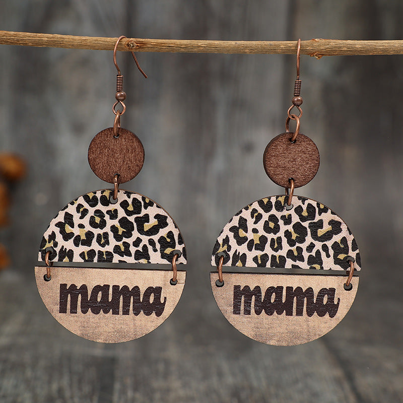 Wooden Leopard Round Shape Earrings - Whateversit