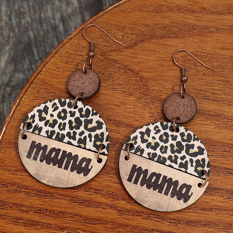 Wooden Leopard Round Shape Earrings - Whateversit