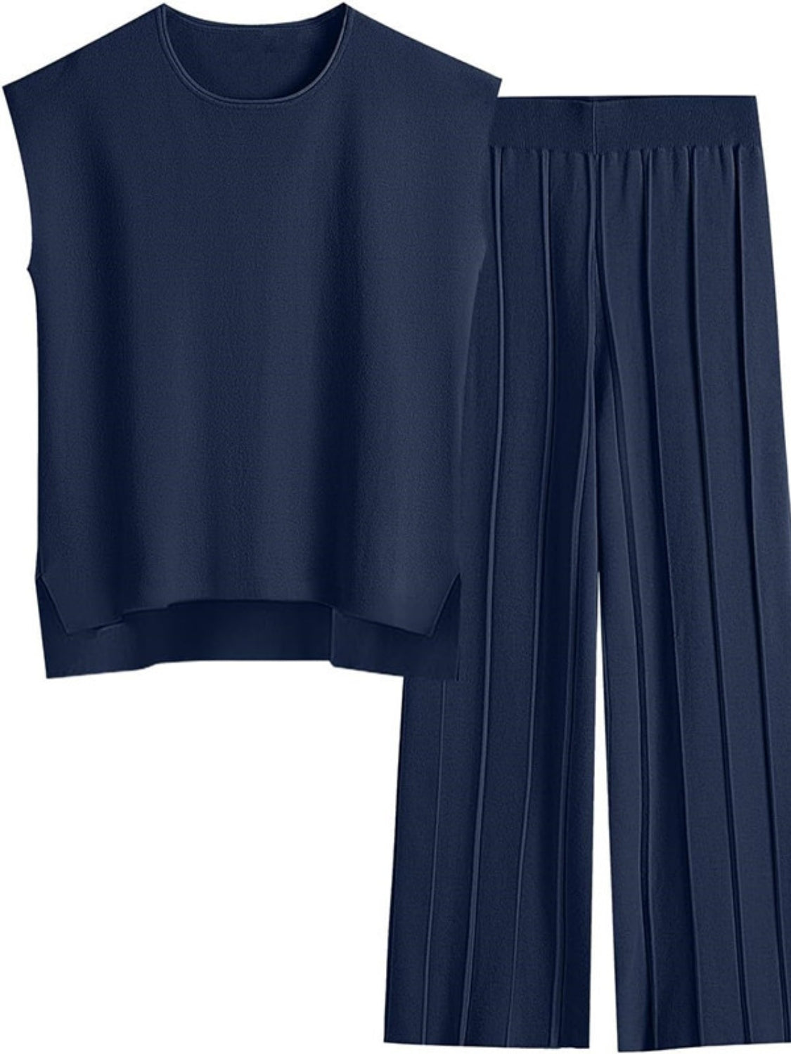 Round Neck Cap Sleeve Top and Pants Knit Set - Whateversit