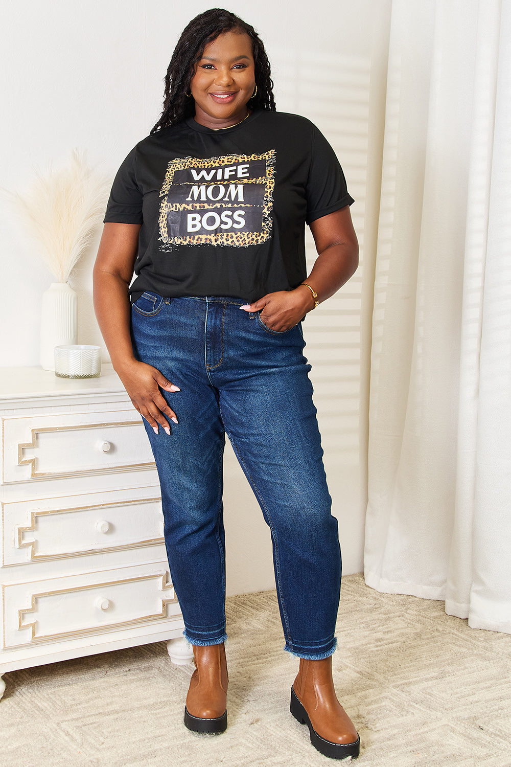 Simply Love WIFE MOM BOSS Leopard Graphic T-Shirt - Whateversit