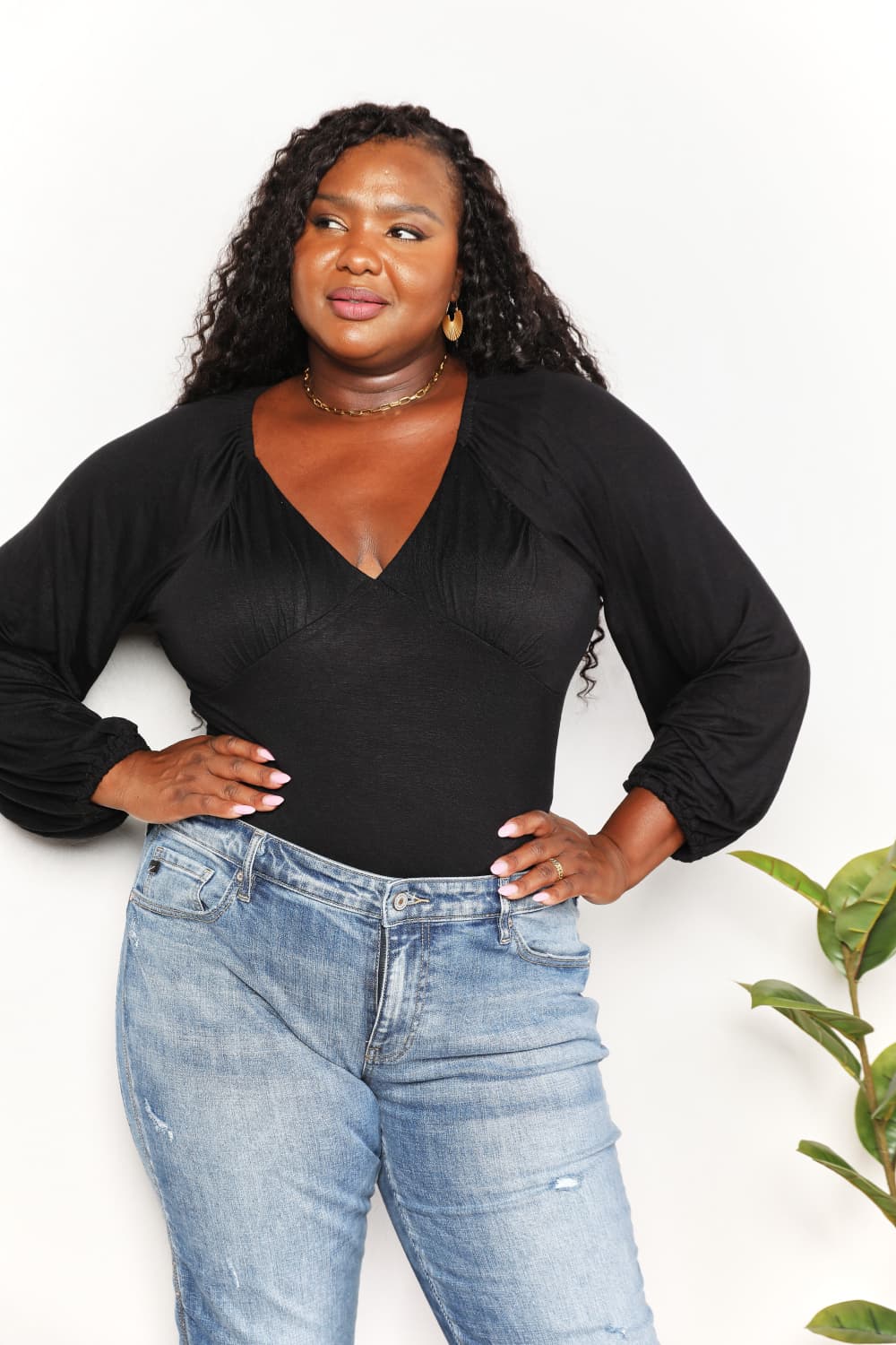 Culture Code Full Size V- Neck Bodysuit - Whateversit