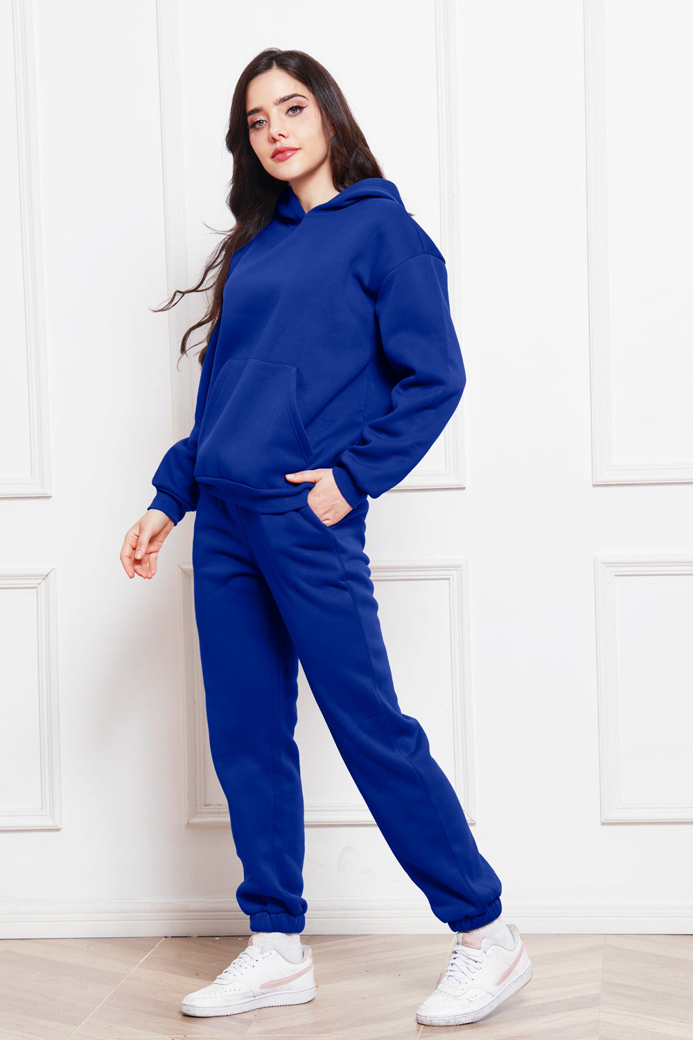 Drop Shoulder Long Sleeve Hoodie and Pants Set - Whateversit