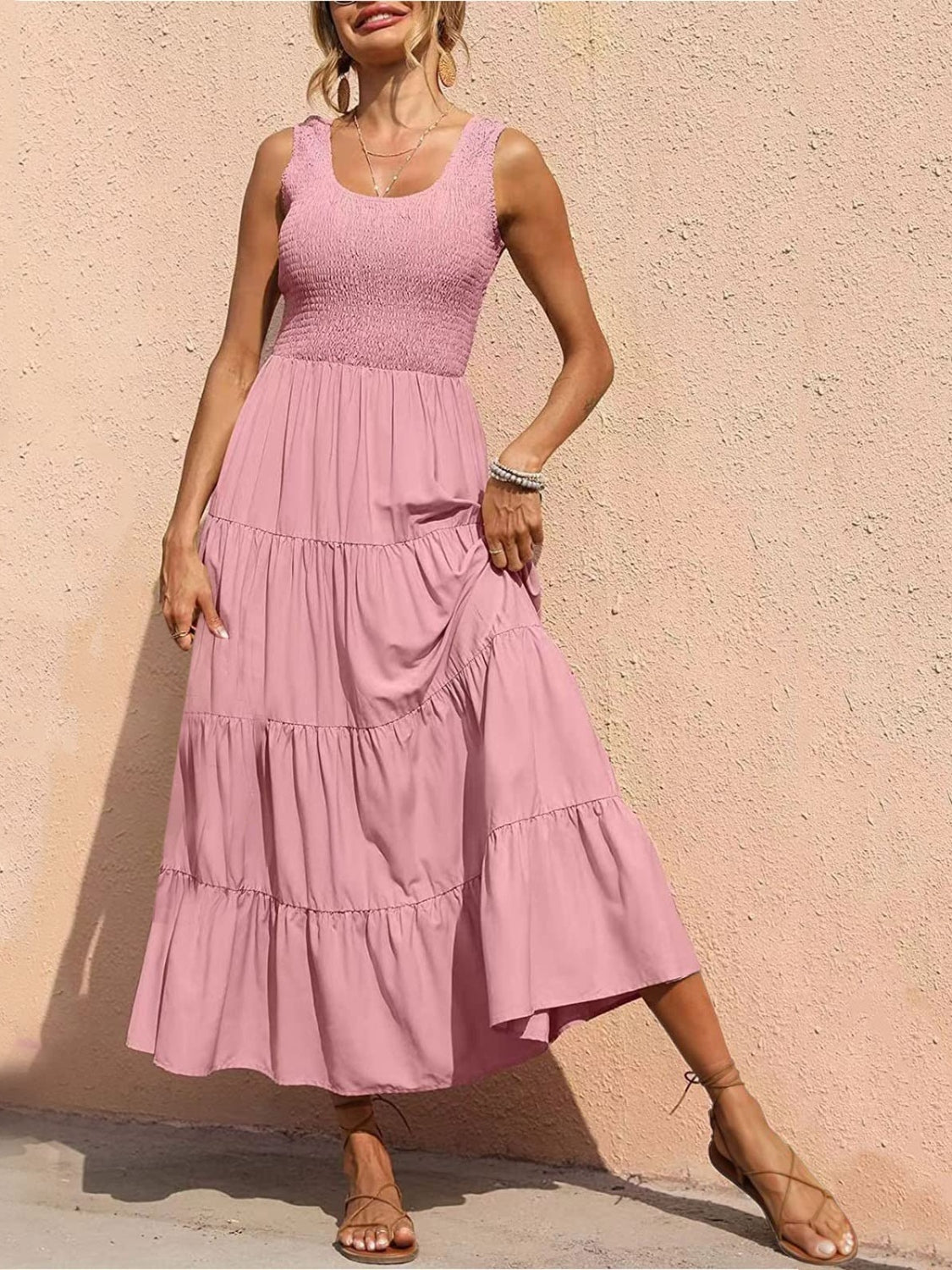 Tiered Smocked Wide Strap Dress - Whateversit