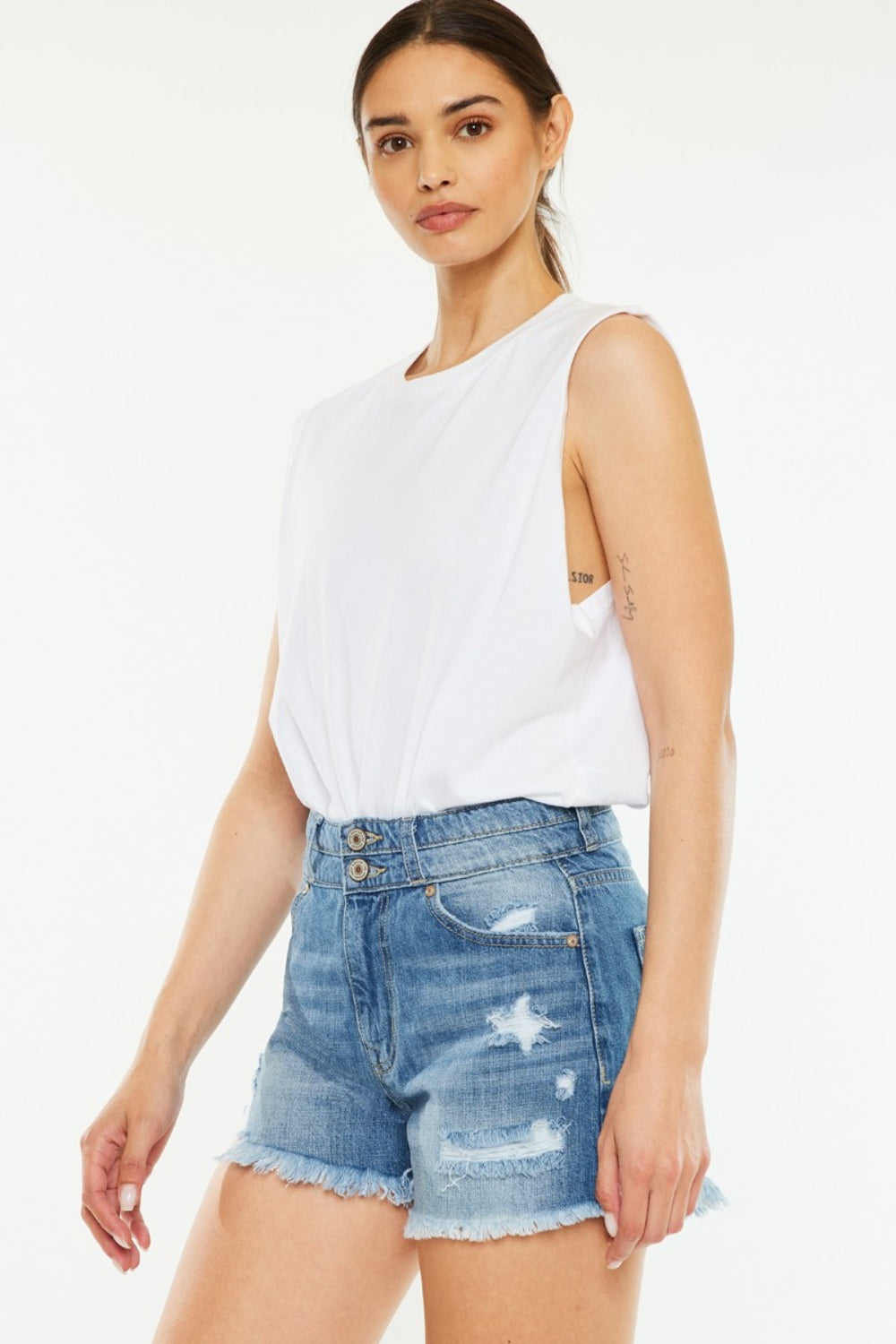 Kancan Full Size High Rise Raw Hem Denim Shorts - Whateversit