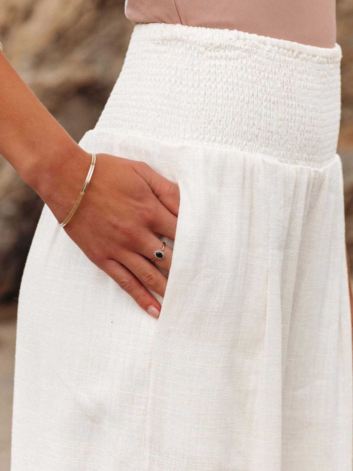 Full Size Smocked Waist Wide Leg Pants - Whateversit