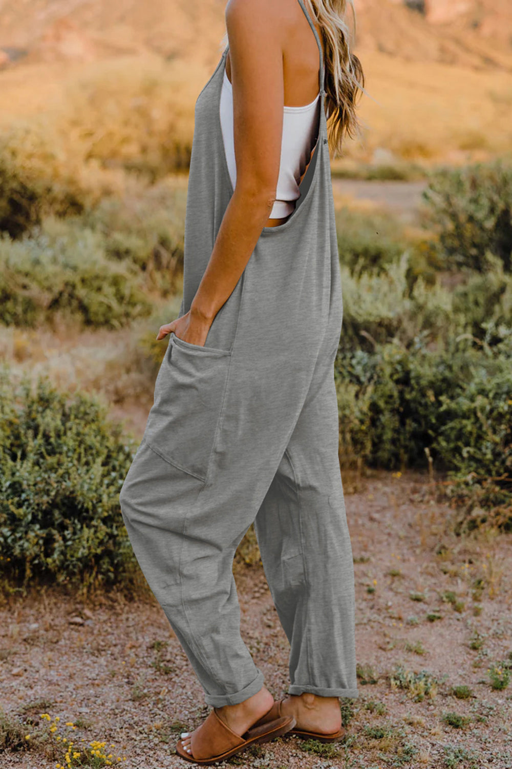 Double Take Full Size V-Neck Sleeveless Jumpsuit with Pockets - Whateversit