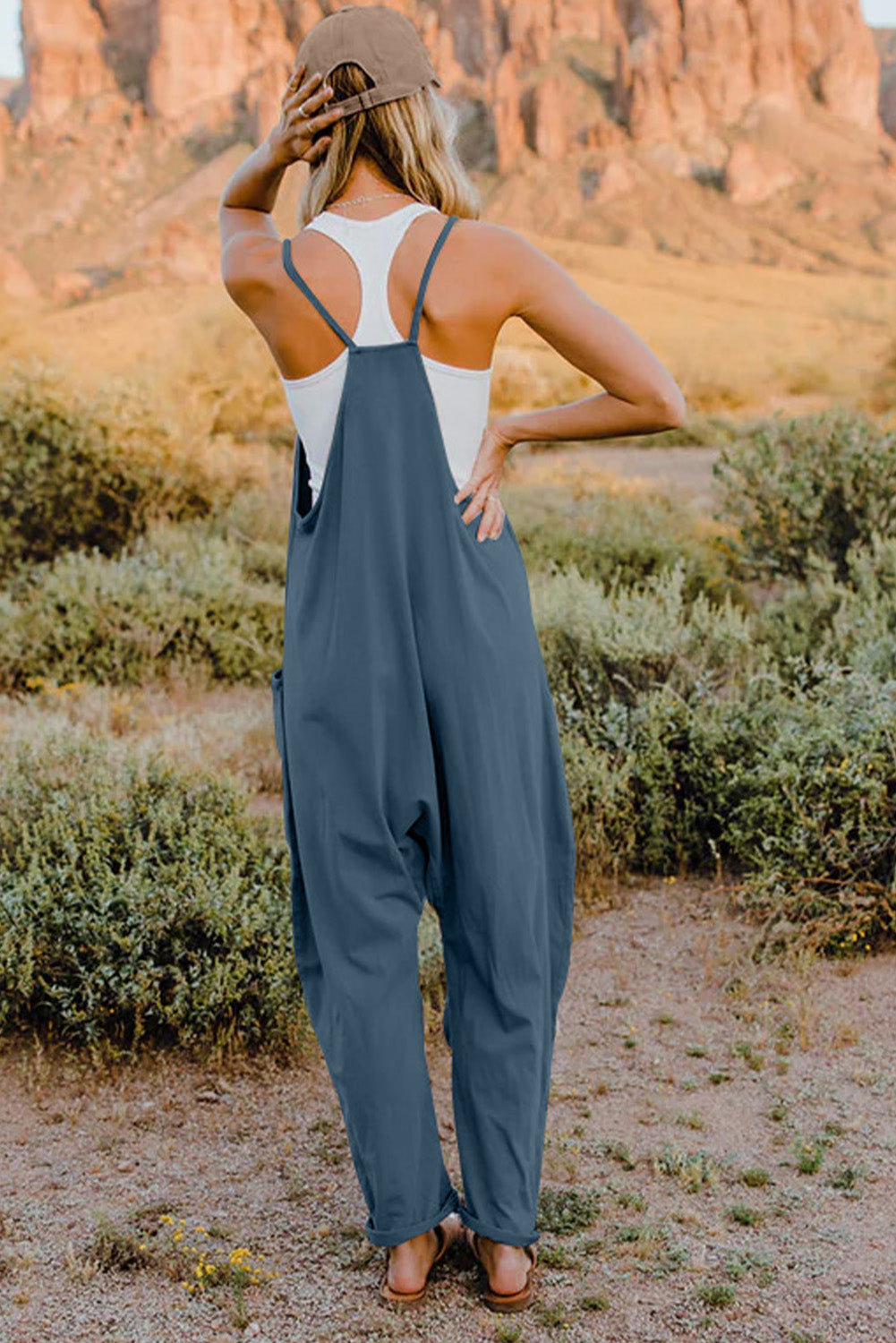 Double Take Full Size V-Neck Sleeveless Jumpsuit with Pockets - Whateversit